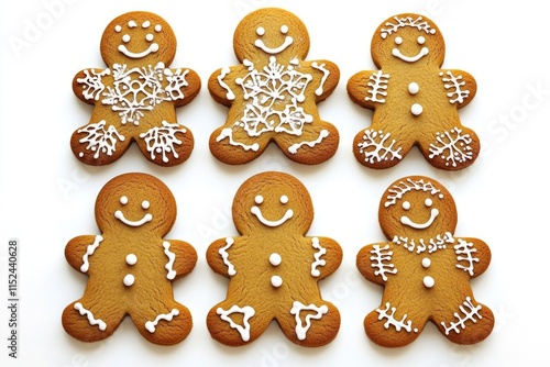 Freshly baked gingerbread cookies with white icing, perfect for holiday season or as a snack