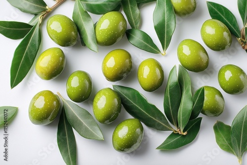 Wallpaper Mural A cluster of green olives with leaves on a white background Torontodigital.ca