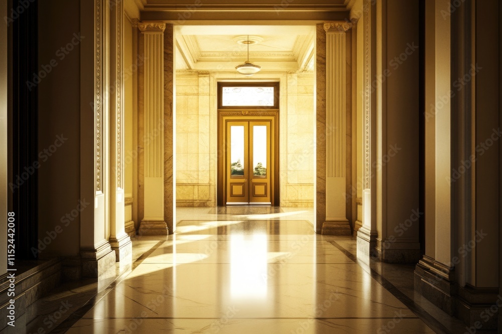 A doorway with a light shining through it, providing a glimpse into the unknown A doorway with a light shining through it, providing a glimpse into the unknown