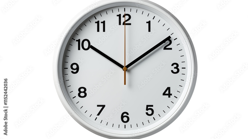 Minimalist white wall clock with a sleek modern design, isolated on a clean background, studio view, isolated on transparent background. Minimalist white wall clock with a sleek modern design, isolated on a clean background, studio view, isolated on transparent background.