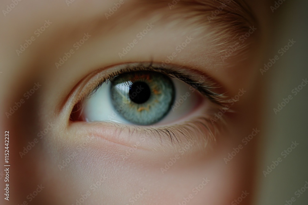 A close-up of a child's blue eye, ideal for use in health and wellness or family-related projects