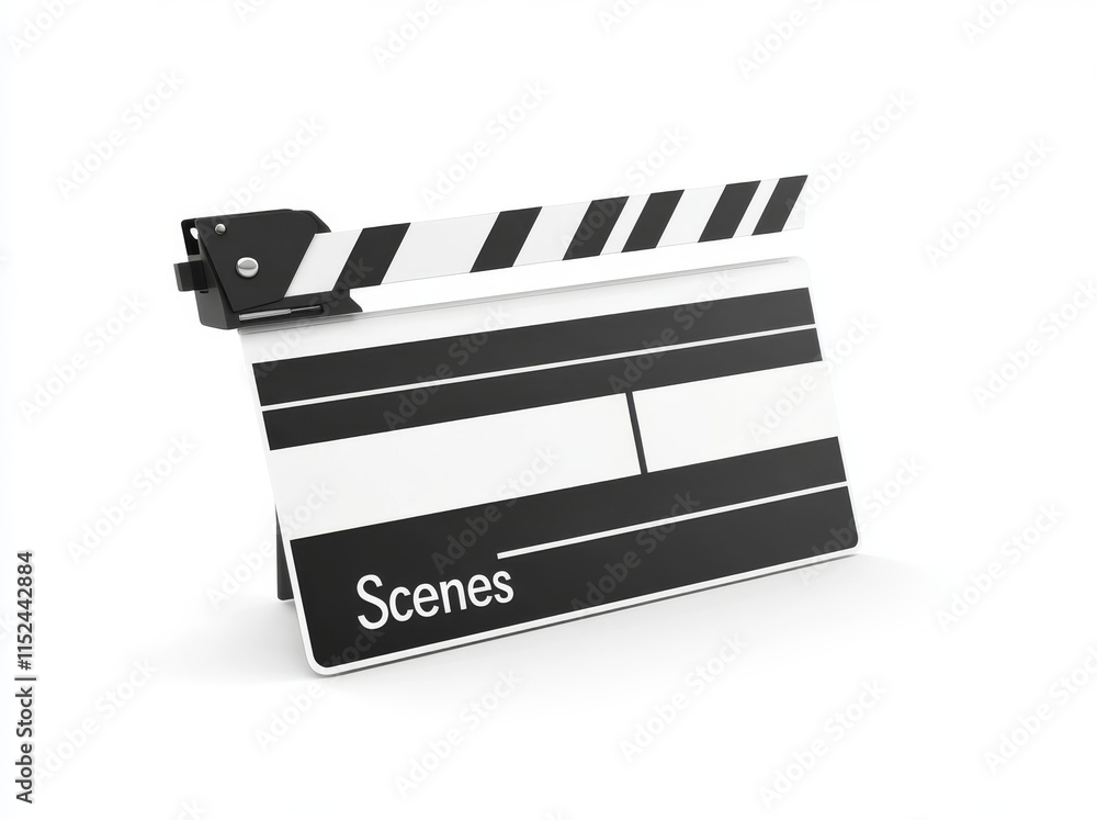 Obraz premium Film setup. Use of a professional video camera with a digital clapperboard and 3D rendering.