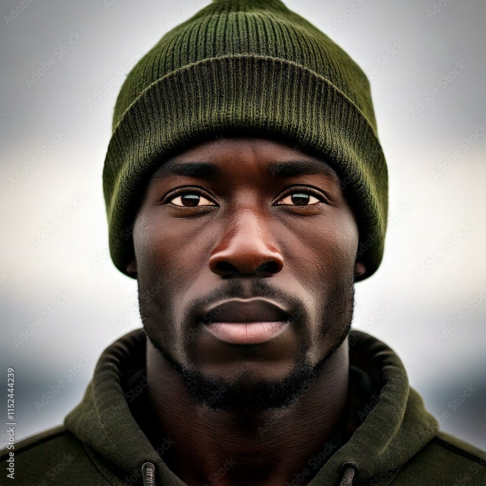 african man wearing an olive green hat
