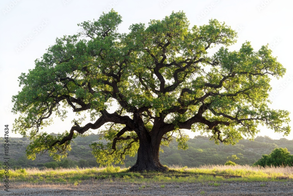 Majestic oak tree in a field at sunset. Majestic oak tree in a field at sunset.