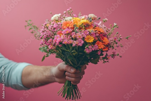 Wallpaper Mural A person grasping a bouquet of flowers in their hand, ideal for illustrations and designs where flowers are the main theme Torontodigital.ca