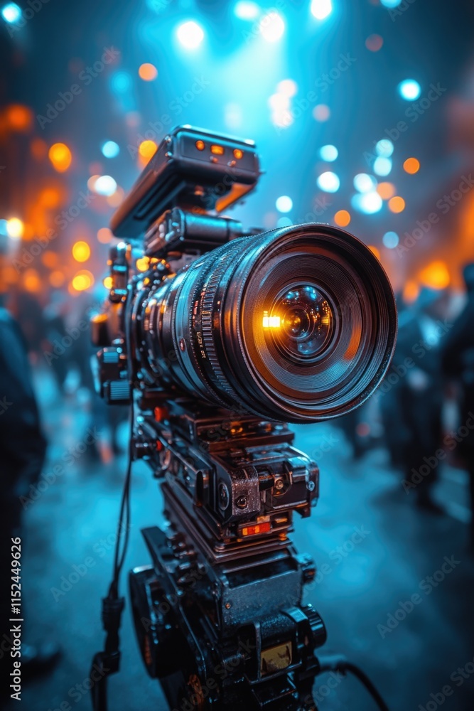 Fototapeta premium A photographer setting up their equipment, with people passing by in the background