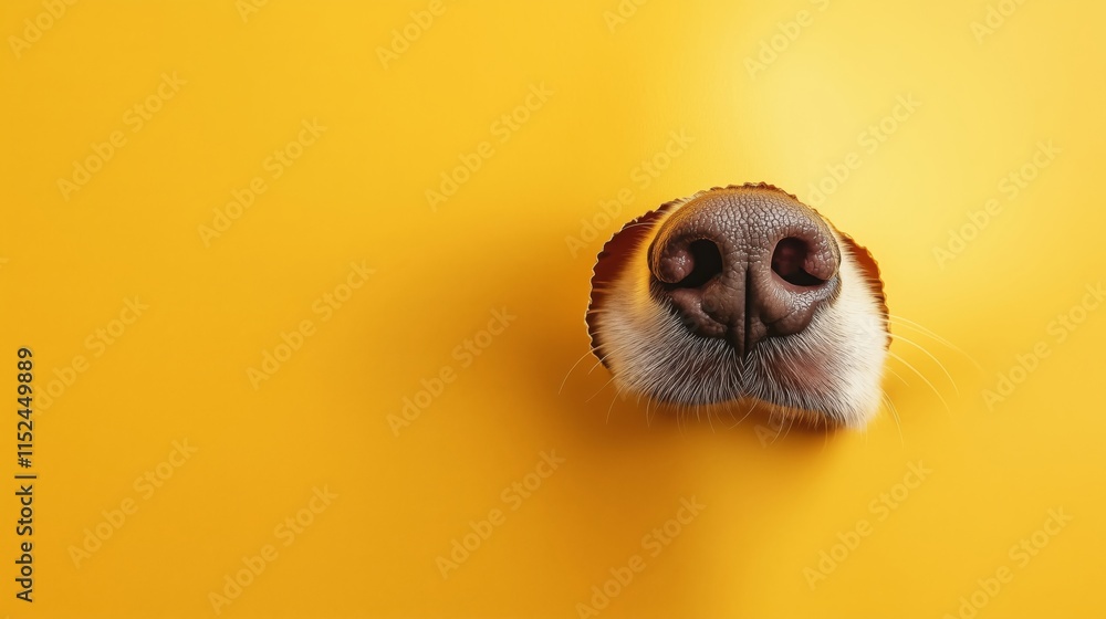 Obraz premium Closeup of a Dog Nose Against a Vibrant Yellow Background