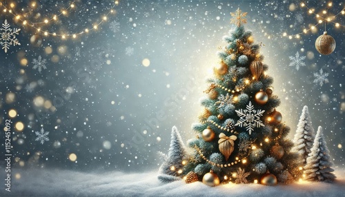 Wallpaper Mural A Horizontal Christmas Banner with a Decorated Tree, Golden Ornaments, and Twinkling Fairy Lights on a Snowy Background, Perfect for Holiday Text Placement






 Torontodigital.ca