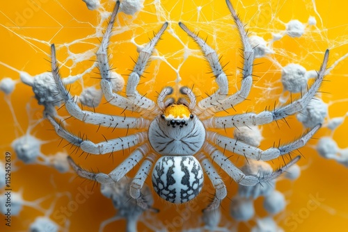 Unique close-up of a spider on a vibrant background showcasing its intricate details and web structure photo