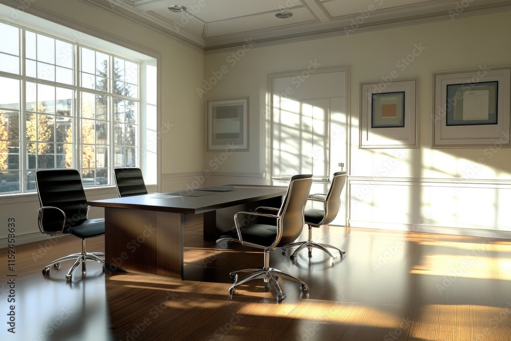 Fototapeta premium A simple office space with a table and chairs