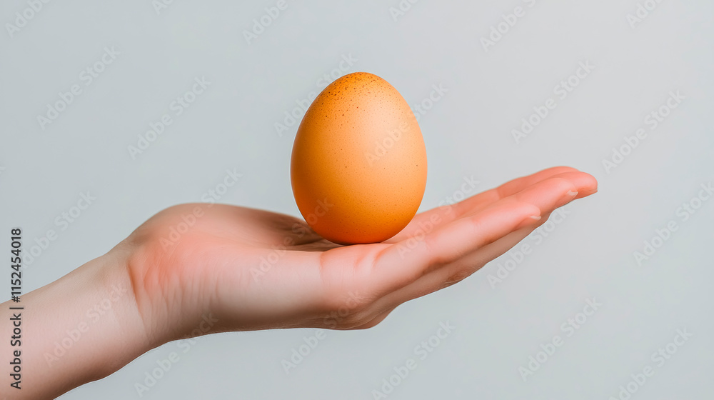 Delicate balance of a brown chicken egg resting gently on an open human hand symbolizing nurture and potential Delicate balance of a brown chicken egg resting gently on an open human hand symbolizing nurture and potential