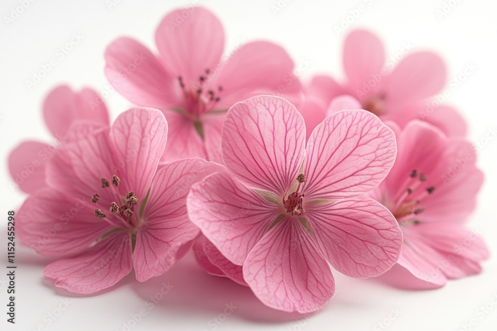 Close-up shot of pink flowers on a white background, suitable for use in lifestyle, beauty, or still life photography Close-up shot of pink flowers on a white background, suitable for use in lifestyle, beauty, or still life photography