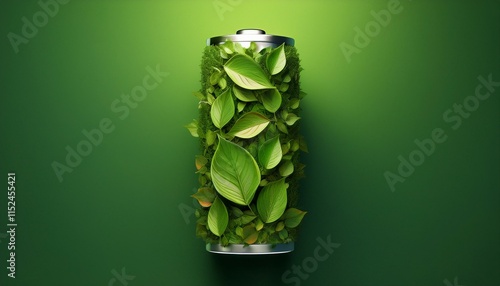 Sustainable Energy Storage in the form of a Battery Surrounded by Large and Small Leaves Concept Two