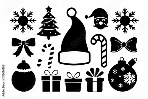 Festive Christmas Silhouettes Set: Santa Hat, Snowflake, Tree, Candy Cane, Reindeer & More