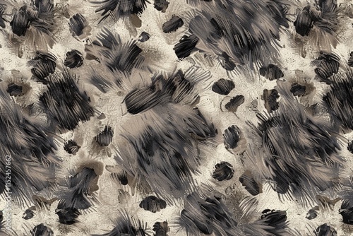 Abstract art featuring a grayscale palette. The texture is reminiscent of animal print, but stylized.  Intricate brushstrokes create depth and movement.