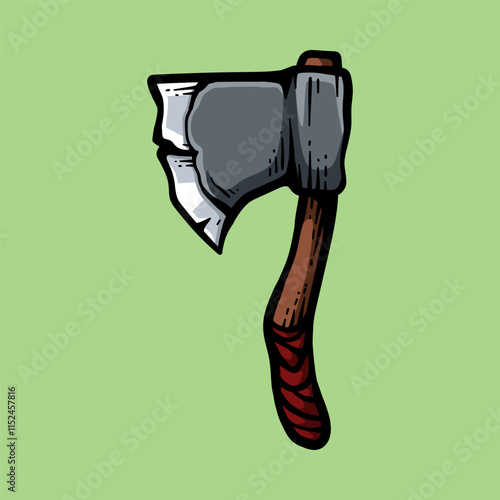 hatchet weapon axe isolated colored drawing line art style sketch classic vintage design illustration