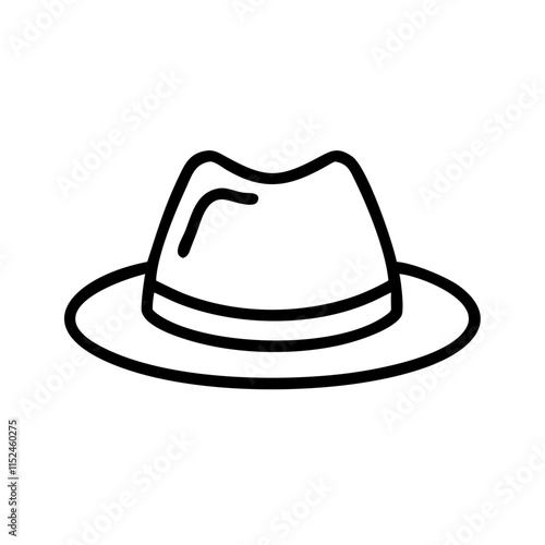 Fedora hat icon, minimalist line art design