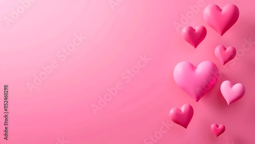 Small pink hearts flying from top to bottom, pink background. Valentine's Day