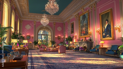 Wallpaper Mural Luxurious Pink Grand Room With Chandeliers And Paintings Torontodigital.ca