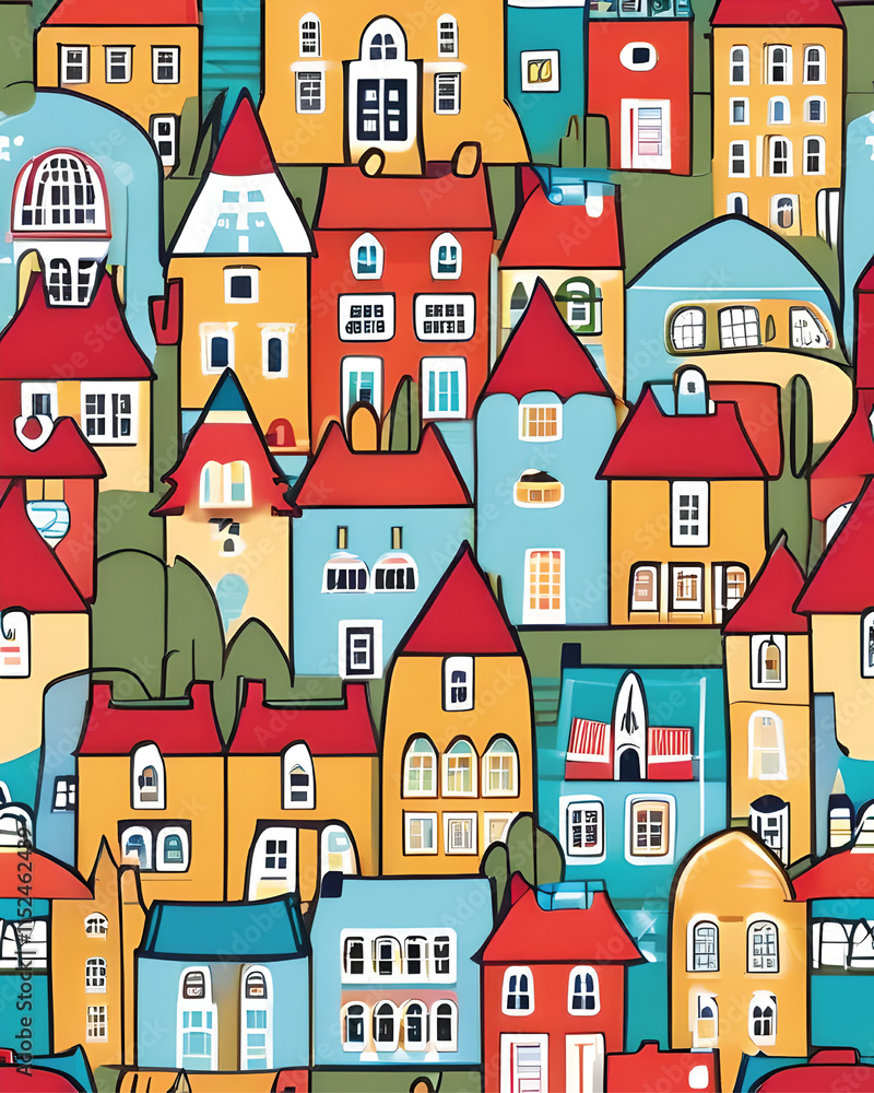 Naklejka premium Seamless pattern with houses. illustration in cartoon style.