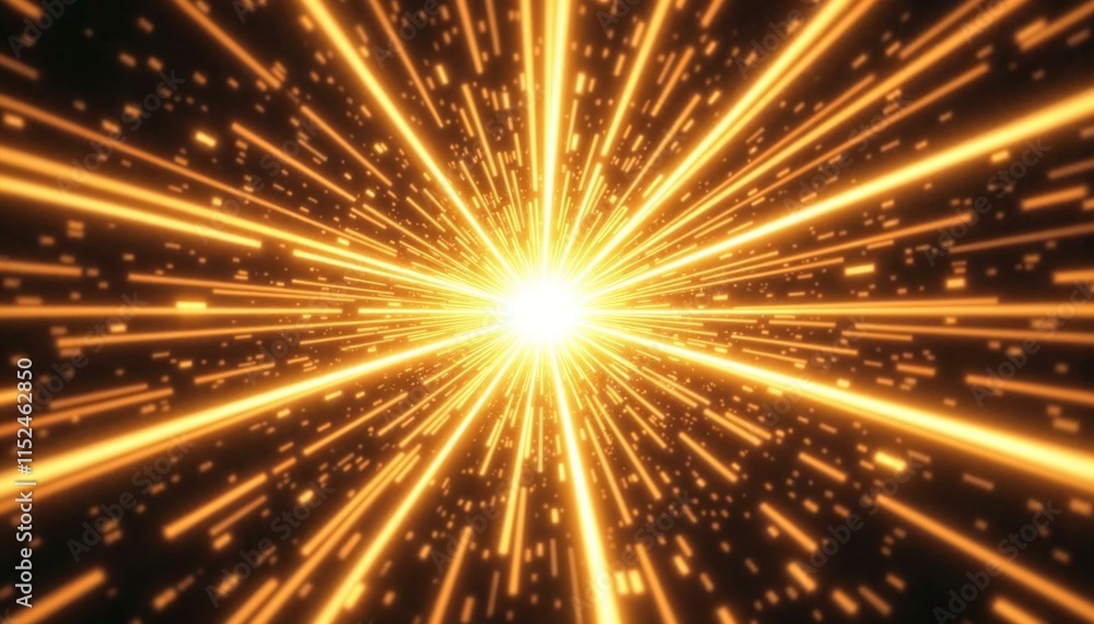 Dynamic explosion of golden light rays in a captivating digital illustration