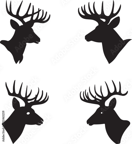 set of deer silhouette head