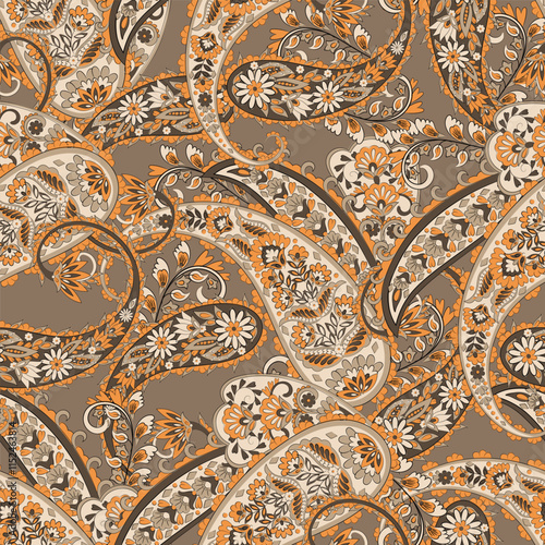 Paisley Floral oriental ethnic Pattern. Seamless Vector Ornament. Damask fabric patterns.