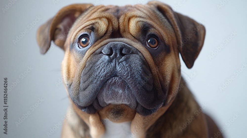 Obraz premium Bulldog standing playfully wrinkled face body isolated in a white background studio