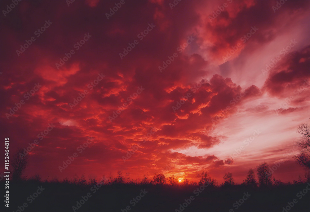 Bright red sunset Dramatic evening sky with clouds Fiery skies with space for design Magic fantasy s Bright red sunset Dramatic evening sky with clouds Fiery skies with space for design Magic fantasy s