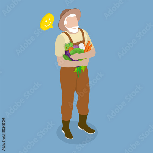 3D Isometric Flat Vector Illustration of Senior Farmer, Agricultural Worker