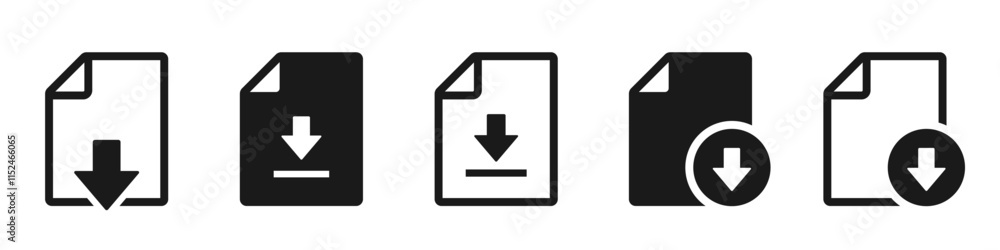 Download document icon set. Download file, document, save folder, link, PDF, software - stock vector. Download document icon set. Download file, document, save folder, link, PDF, software - stock vector.