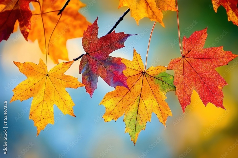 Vibrant autumn maple leaves on a branch. Vibrant autumn maple leaves on a branch.