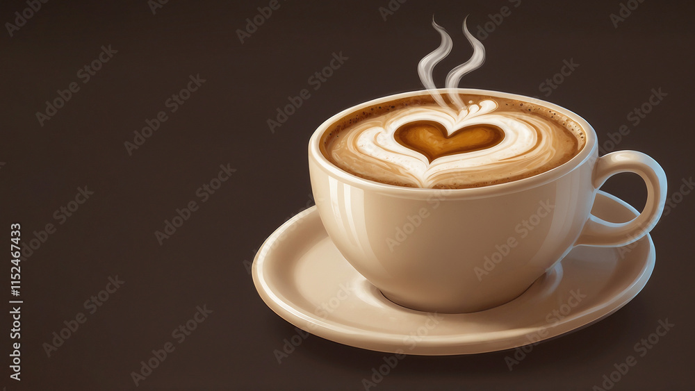 Digital Art Heart Latte on Dark Background with Steam
Digital Art Heart Latte on Dark Background with Steam