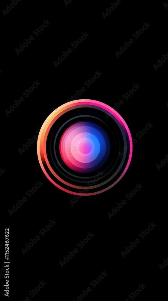 Abstract concentric circles with vibrant gradient colors of blue, pink, and orange on a black background. Abstract concentric circles with vibrant gradient colors of blue, pink, and orange on a black background.