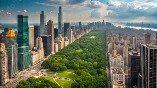 Central Park Aerial View with Stunning Manhattan Skyline