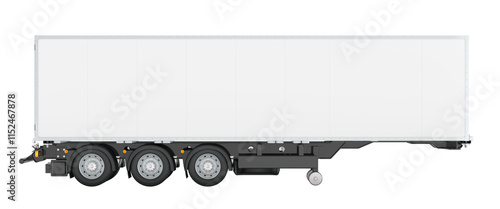 Isothermal semi-trailer, long isothermal van. Side view, 3D rendering isolated on transparent background photo