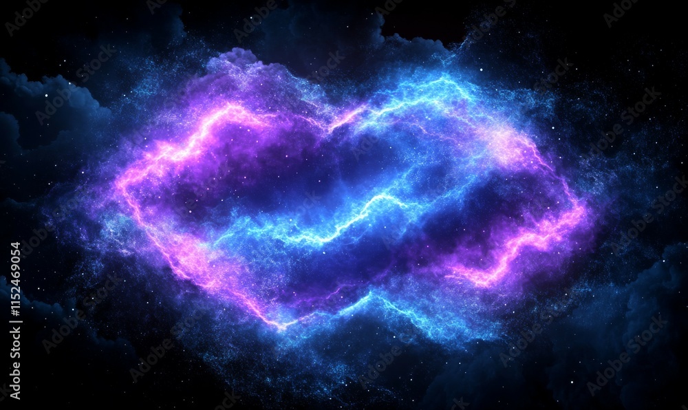 Blue and Purple Neon Light with Cloud Formation. Diamond shaped Fluorescent Frame in Dark Environment. Blue and Purple Neon Light with Cloud Formation. Diamond shaped Fluorescent Frame in Dark Environment.