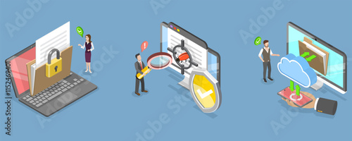 3D Isometric Flat Vector Illustration of Data Loss Prevention , Online Data Protection
