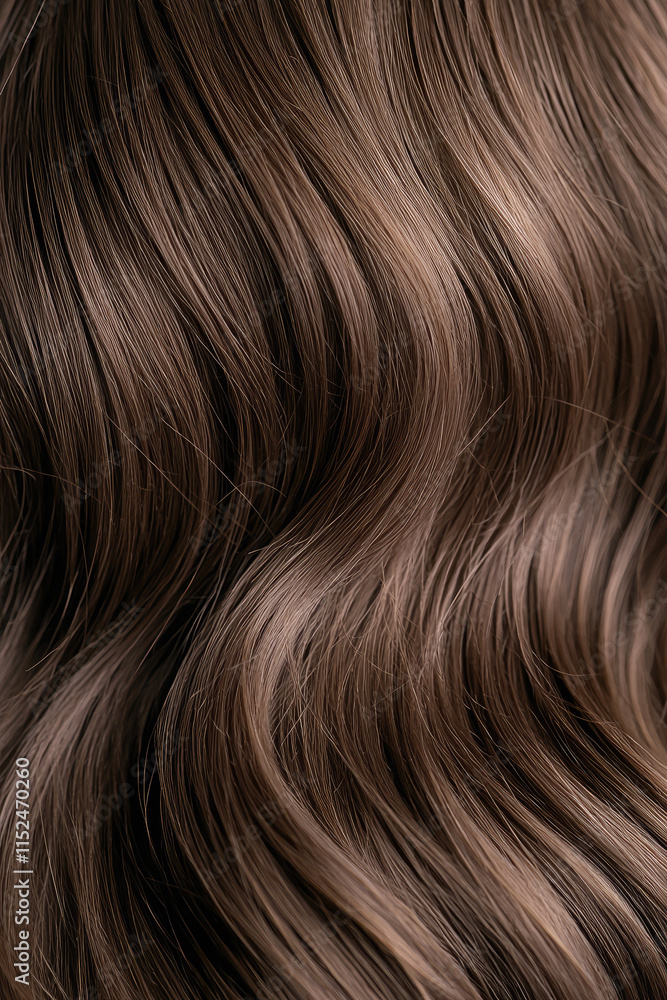 Close-up of wavy brown hair with smooth texture and highlights Close-up of wavy brown hair with smooth texture and highlights