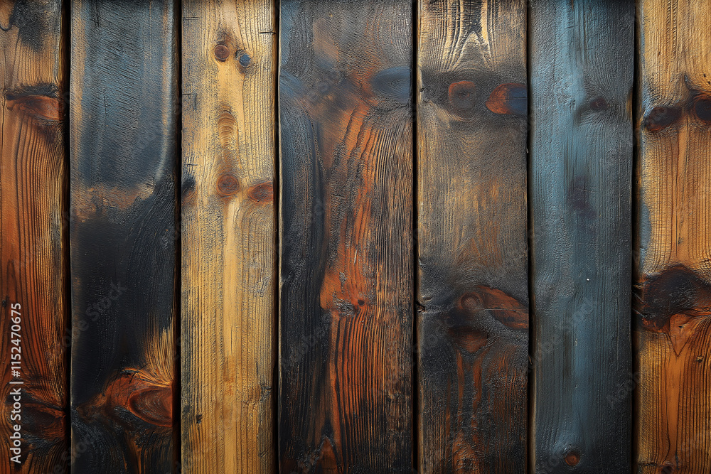 Wooden planks with rich hues of brown and black creating an artistic texture in a rustic setting. Generative AI Wooden planks with rich hues of brown and black creating an artistic texture in a rustic setting. Generative AI