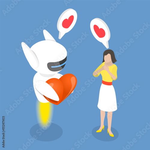 3D Isometric Flat Vector Illustration of Chatbot or AI Bot Assistant, Machine Learning Technology