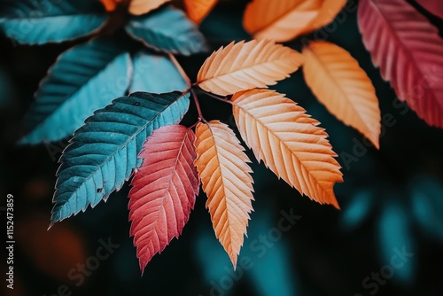 Colorful autumn leaves on a branch. (1) photo