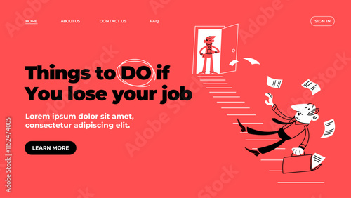 Getting fired. The economic crisis. Template of web banner and landing page. Doodle vector illustration.