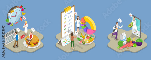 3D Isometric Flat Vector Illustration of Diet Plan, Promoting Healthy Eating
