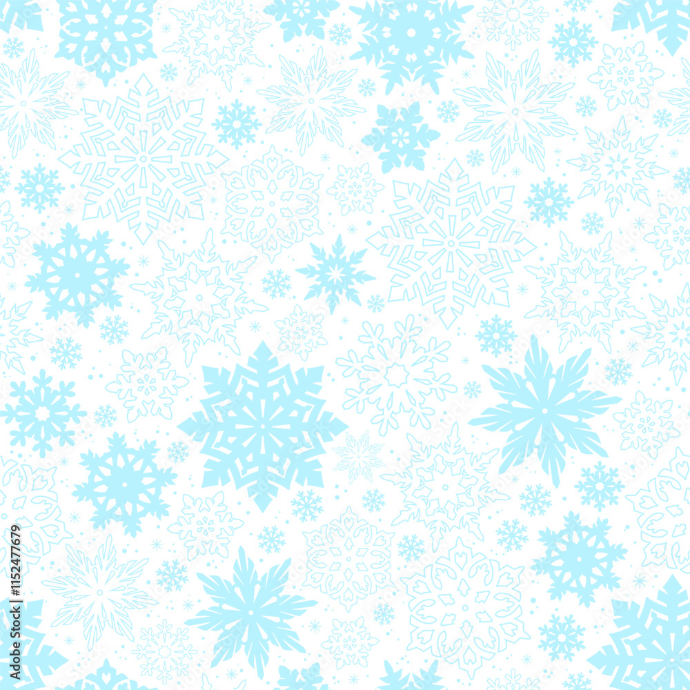 Square seamless pattern of blue different snowflakes Square seamless pattern of blue different snowflakes