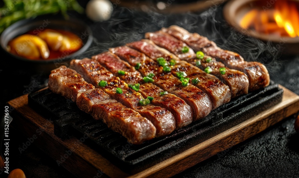 Grilled meat on a wooden stove Grilled meat on a wooden stove