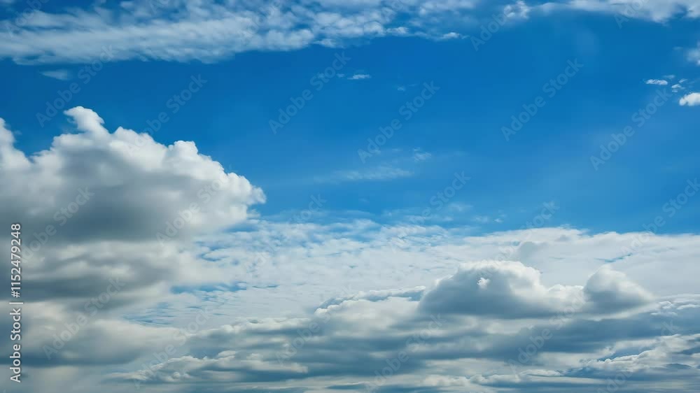 Beautiful blue sky with clouds on bright sunny day for abstract background. White clouds moving towards the horizon. Beautiful blue sky with clouds on bright sunny day for abstract background. White clouds moving towards the horizon.