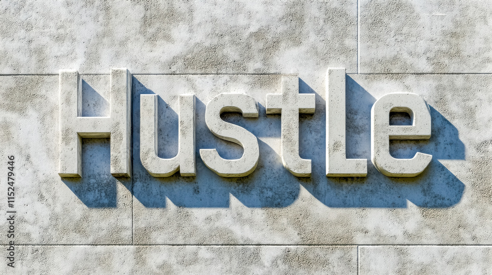 Hustle word inspiring hard work and motivation in 3d concrete letters Hustle word inspiring hard work and motivation in 3d concrete letters