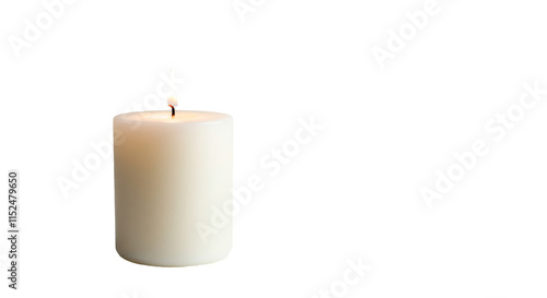 White candle with burning flame isolated on transparent