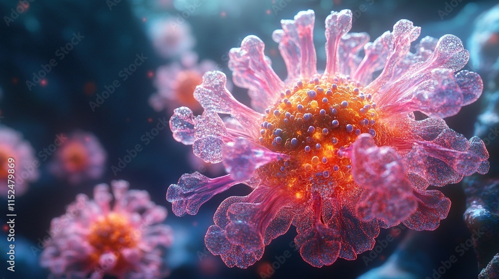 Microscopic View Of A Coronavirus Cell Structure Microscopic View Of A Coronavirus Cell Structure